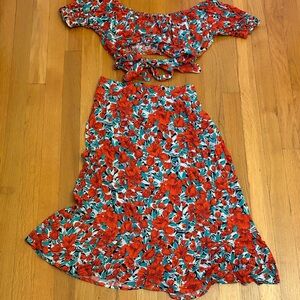 Floral Red and Green Two-Piece Set